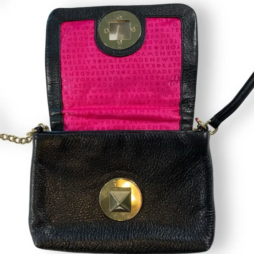 Kate Spade Quilted Leather Crossbody Purse Bag Chain Strap Black Small Shoulder - Picture 5 of 16